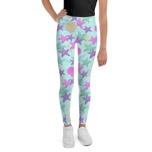 Mermaid Shell and Starfish YOUTH Leggings, Yoga Leggings, Sports Leggings, Gym Leggings