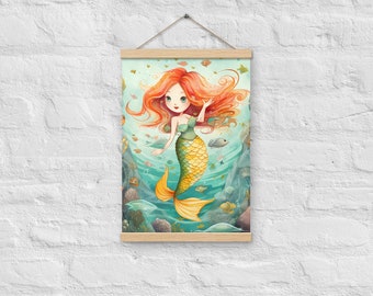 Mermaid Nursery Wall Art Hanging Poster 2, Children's Wall Art, Kid's Wall Decor, Nursery Print, Cute Print, Kids Print, Ocean Print
