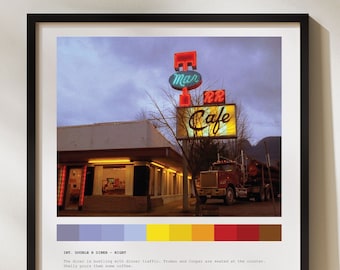 Twin Peaks RR Diner Art Print  David Lynch Movie Poster  Vintage Film Decor