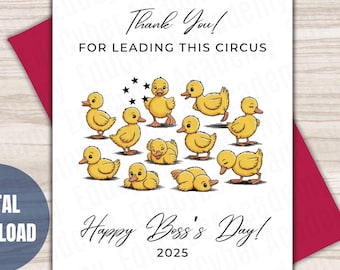 Tarjeta divertida para el Día del Jefe del equipo: Patitos: Gracias (PDF imprimible)