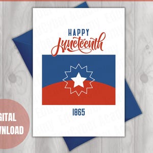 Juneteenth Flag Printable Card, 1865 Black Independence Freedom Day Gift Happy June 19th Instant Download PDF Red White and Blue Artwork 5x7