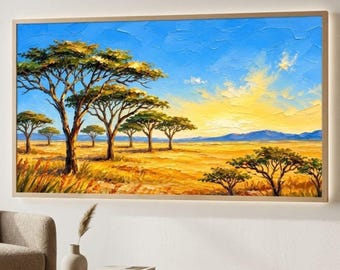 Serengeti Sunset Frame TV Art | African Safari Savanna Oil Painting | Impasto Landscape TV Wallpaper | Vacation Rentals Commercial License