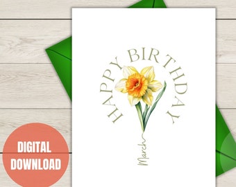 Personalized Birth Month Flower Birthday Card | Printable Greeting Card | Digital PDF Download | Plant Lover Custom Gift Under 20