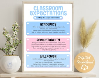Classroom Expectations Pastel Poster: Behavior Management, Teacher Resources (Digital Download)