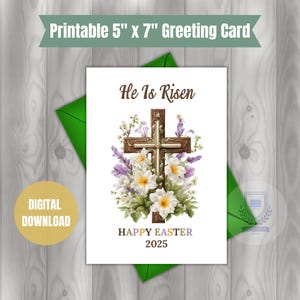 Lui è risorto Christian biglietto di auguri di Pasqua stampabile / Buona Pasqua 2025 PDF digitale istantaneo / Messaggio interno incluso / Biglietti scaricabili