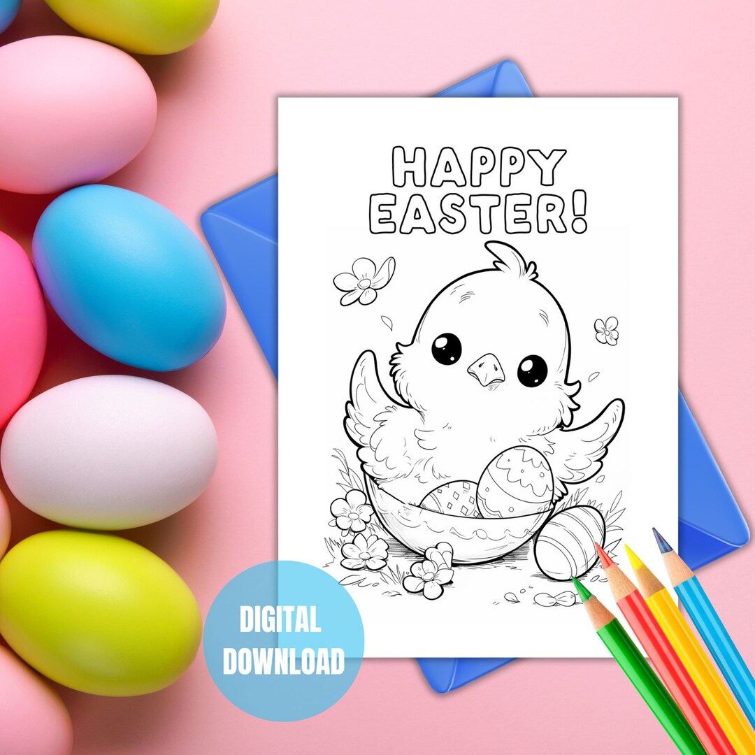 Downloadable Easter Coloring Card DIY Print Color Your Own Printable ...