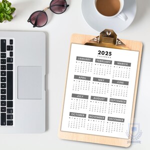 2025 Calendar Printable Monday & Sunday Start Yearly 1 Page Minimalist ...