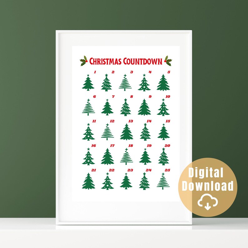 Christmas Countdown Wall Decor Printable Poster for Office, Home ...