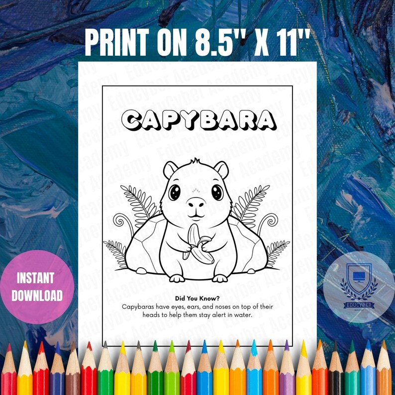 Capybara Eating Coloring Page Printable (instant Download) - Etsy Canada