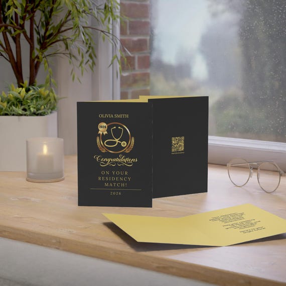 Residency Match Day 2026 Card Medical Student Congratulations Greeting with Envelope and Inside Message