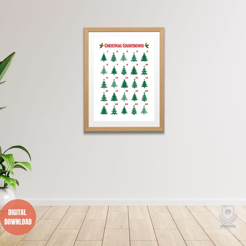 Christmas Countdown Wall Decor Printable Poster for Office, Home ...