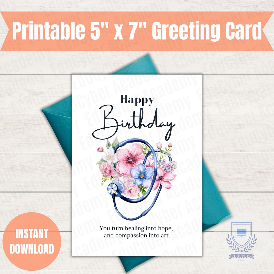 Floral Stethoscope Birthday Card for Healthcare (PDF Download) - Etsy