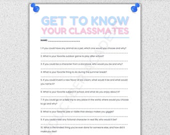 First Day of School Icebreaker Printable, Get to Know You Student Activity, Back to School, Pastel Classroom Décor, 8.5x11 Instant Download