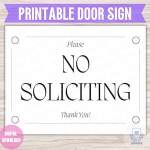 No Soliciting Sign Printable Front Door Instant Download Decorative Sign, Please No Solicitation Sign for House DIY Housewarming Gift