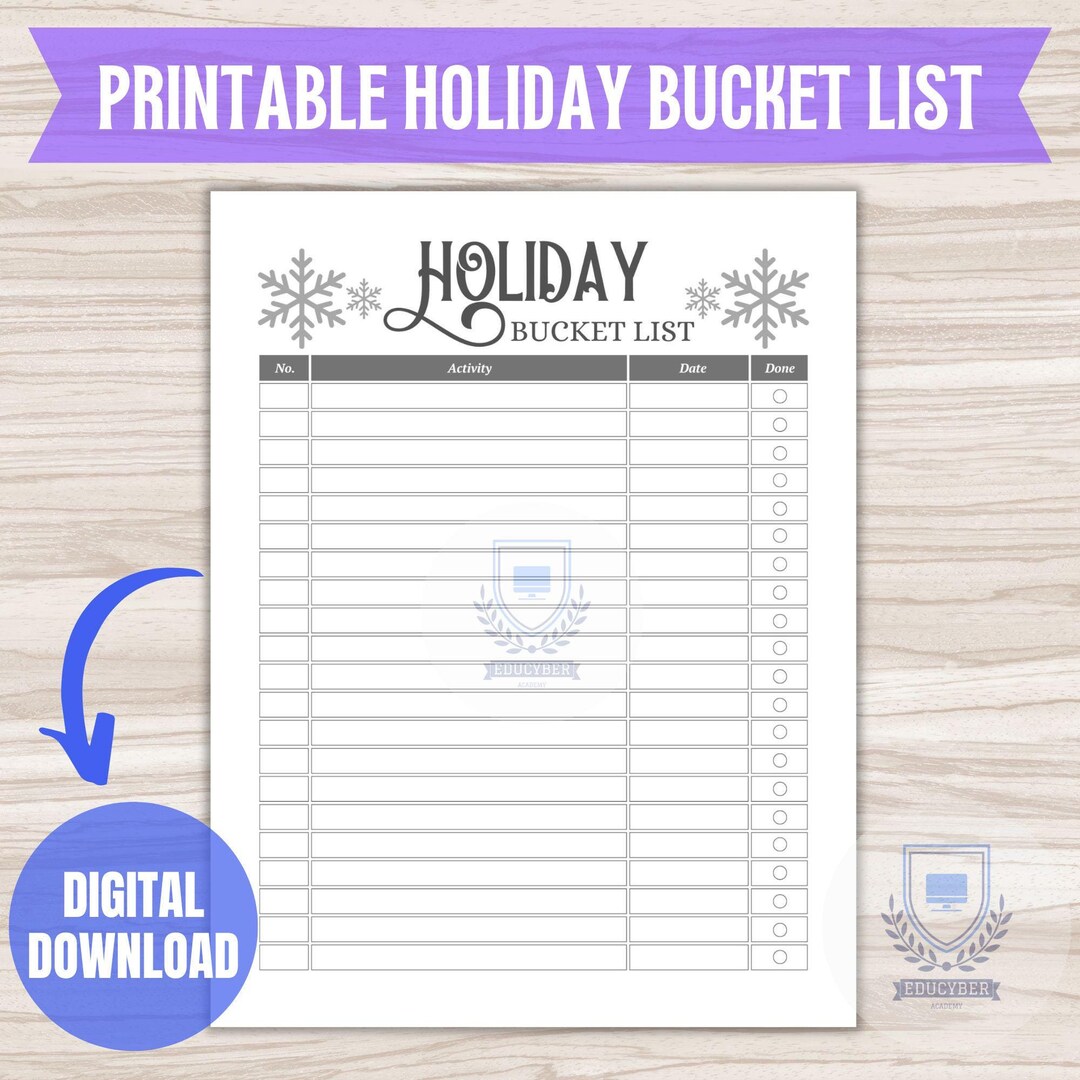 Bucket List Holiday 2024 Printable Template Winter Family Fun to Do