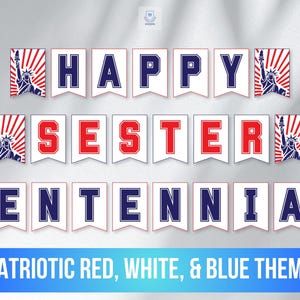 America 250 Printable Bunting Banner Patriotic Semiquincentennial Sestercentennial Happy Birthday America July 4th DIY Party Décor PDF