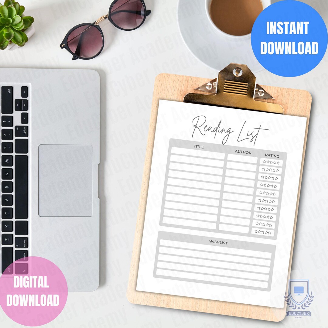 Reading Log Printable PDF, Book Tracker & Reading List, Instant ...