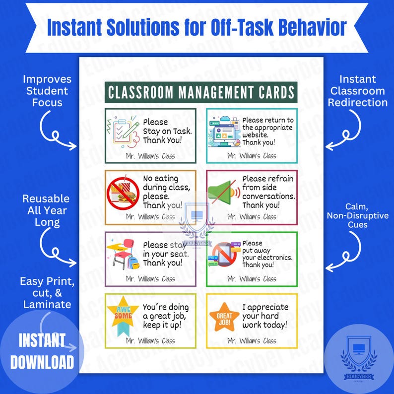 Classroom Behavior Management Cards, Visual Cues (printable PDF) - Etsy
