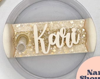 Glitter Stanley Name Plate, Cream and Gold Stanley Accessories, Personalized Lid Topper