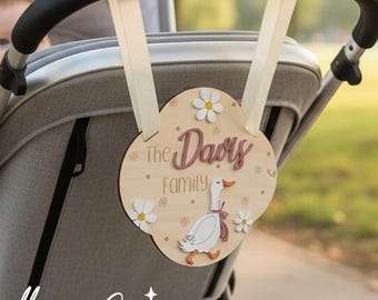 Personalized Goose Stroller Name Tag, Stroller ID Tag, Custom Theme Park  Stroller Family Name Tag