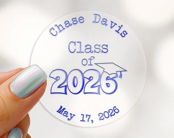 Personalized Graduation Stickers, Class of 2026 Clear Foiled Stickers, Party Favor Labels,