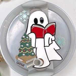 Christmas Stanley Name Plate, 40oz Ghost Reading, Ghost with Books Stanley Topper,  Stanley Name Plate, Lid Toper, Stanley Accessories