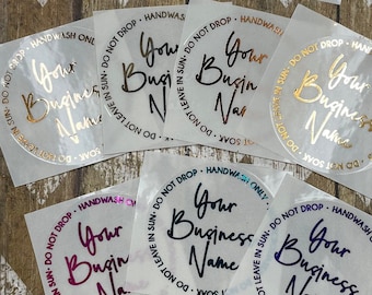 1.5&quot; Clear Tumbler Care Stickers, Foil Tumbler Care Stickers, Clear Gloss Stickers, Custom Foiled Stickers