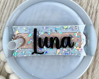 Silver Holographic Glitter Name Plate, Personalized Name Plate,Stanley Name Plate,  Ozark Trail Name Plate, Tumbler Accessories