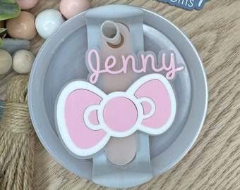Kitty Bow Stanley Lid Name Plate, 40oz Stanley Name Plate, Cute Bow Lid Topper, Stanley Accessories, Personalized Lid Topper