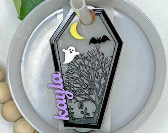 Halloween  Stanley Lid Topper, 40oz Personalized Coffin Name Plate, Coffin Stanley Topper Plate, Stanley Accessories, Spooky Name Plate