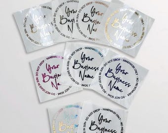 1.75" Tumbler Care Stickers, Clear Tumbler Care Stickers, Clear Gloss Stickers, Holographic Foiled Stickers
