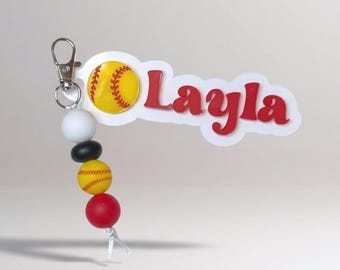 Personalized Softball Bag Tag & Charm Set, Sports Bag Name Tag, Bag Charm