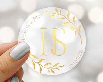 Modern Minimalist Wedding Invitation Stickers, Clear Foil Labels, Party Favor Stickers