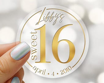 Personalized Sweet 16 Birthday Stickers, Custom Foiled Stickers, Labels