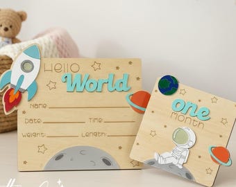 Astronaut Milestone Discs, Custom Birth Announcement Photo Prop, 1st Year Baby Milestones, Outspace Milestone Discs