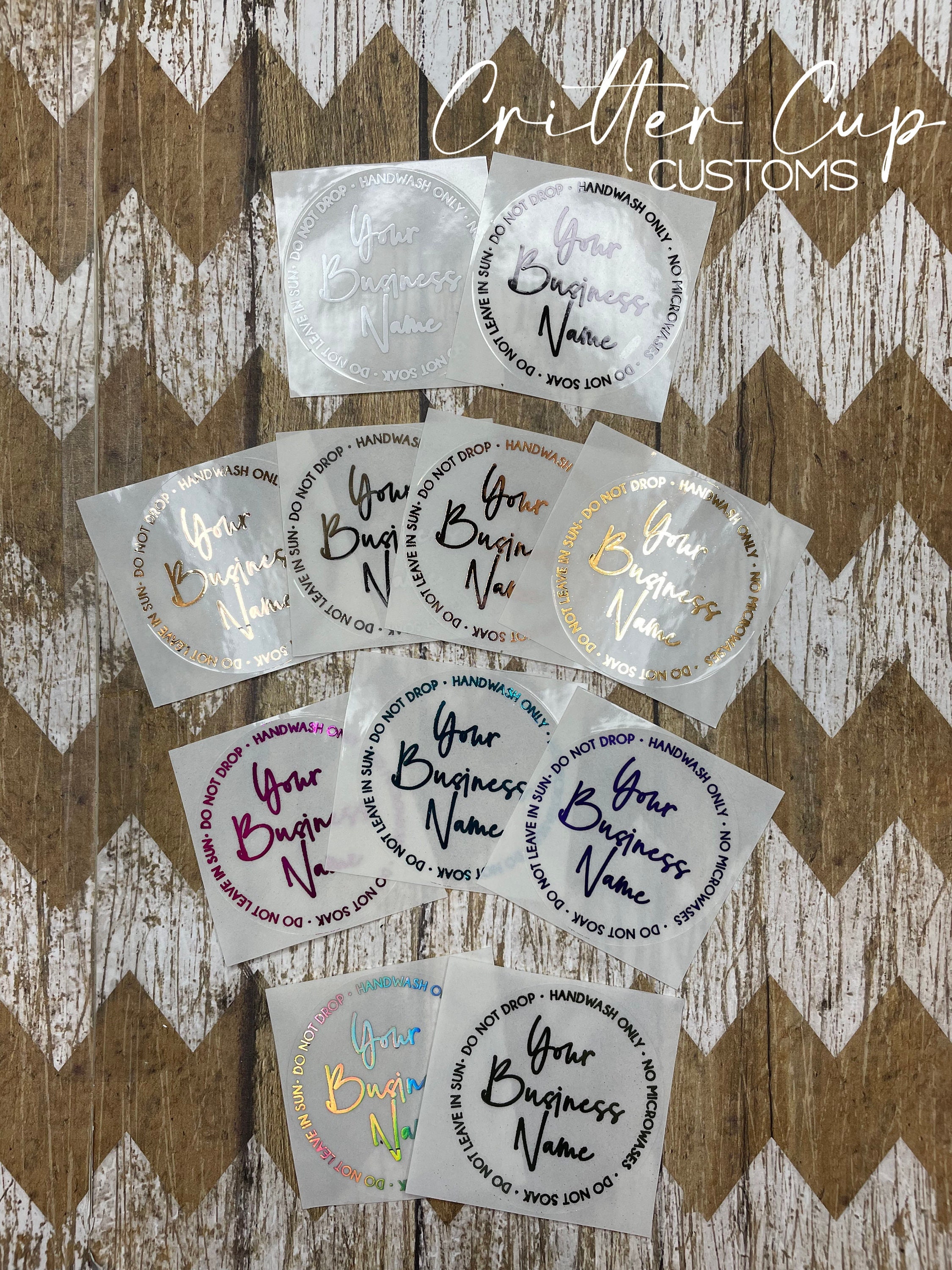 1.75" Tumbler Care Stickers, Clear Tumbler Care Stickers, Clear Gloss Stickers, Holographic Foiled Stickers