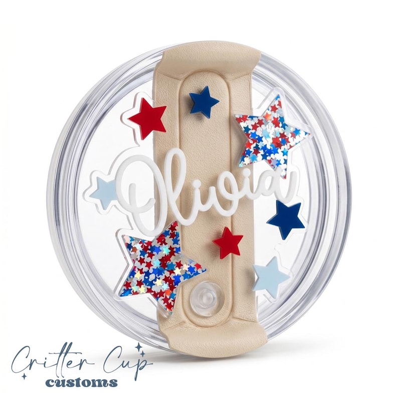 Stars Stanley Name Plate, Personalized Stanley Lid Topper, 4th of July Tumbler Name image 1