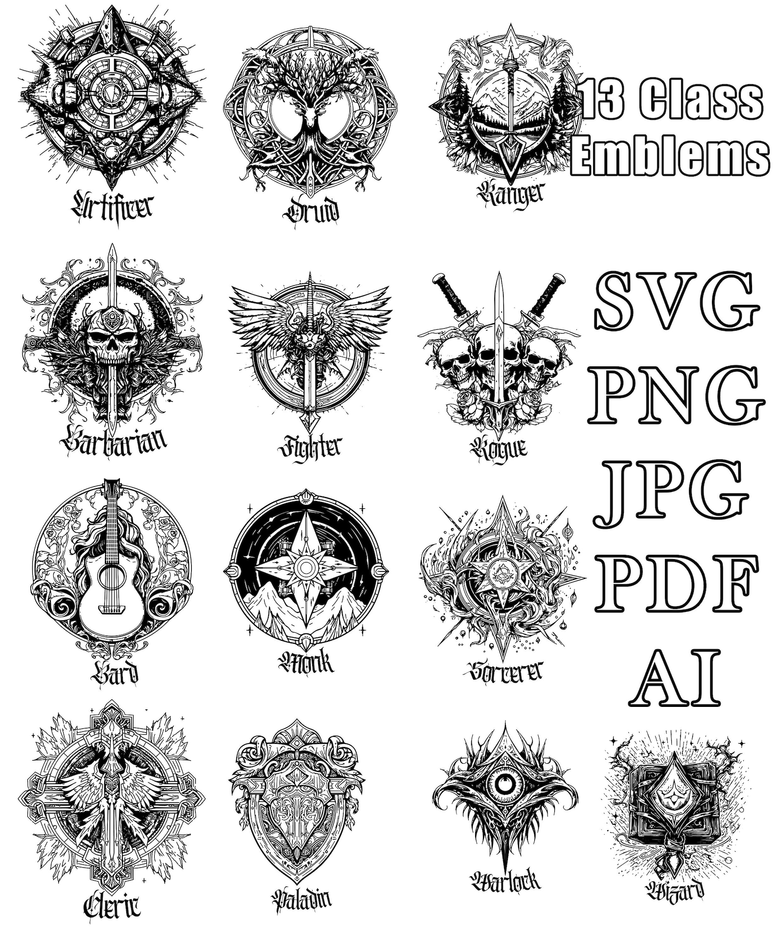 13 Class Emblems Bundle Dungeons and Dragons Player Class - Etsy