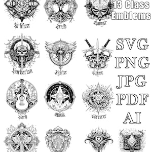 13 Class Emblems Bundle, Dungeons and Dragons, Player Class, Dungeon and Dragon, File For Crafting