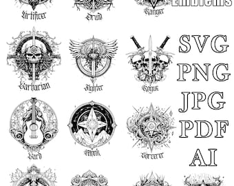 13 Class Emblems Bundle, Dungeons and Dragons, Player Class, Dungeon and Dragon, File For Crafting