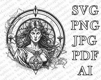 Female Sorceress, Sorceress, SVG, Shades of Gray on White Background, D&D, Fantasy, Cricut, Laser, Dungeons and Dragons, Player Class