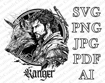 Detailed Ranger, Wolf, SVG, D&D, Fantasy , Cut File Cricut, xTool, Laser, Dungeons and Dragons, Player Class, File For Crafting