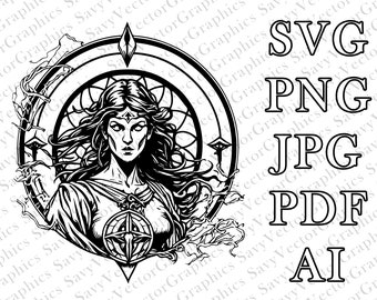 Female Sorceress, Sorceress, SVG, Black and White Transparent Background, D&D, Fantasy, Cricut, Laser, Dungeons and Dragons, Player Class