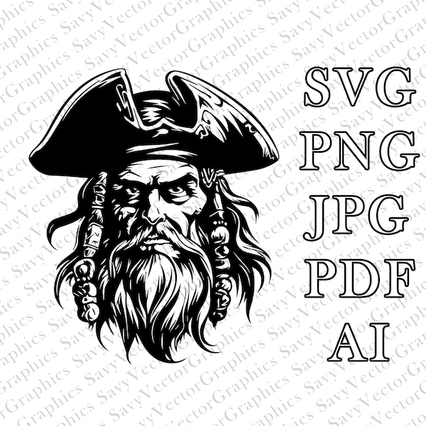 Blackbeard, Blackbeard the Pirate, Blackbeard Vector Graphic, Pirate SVG, File For Crafting