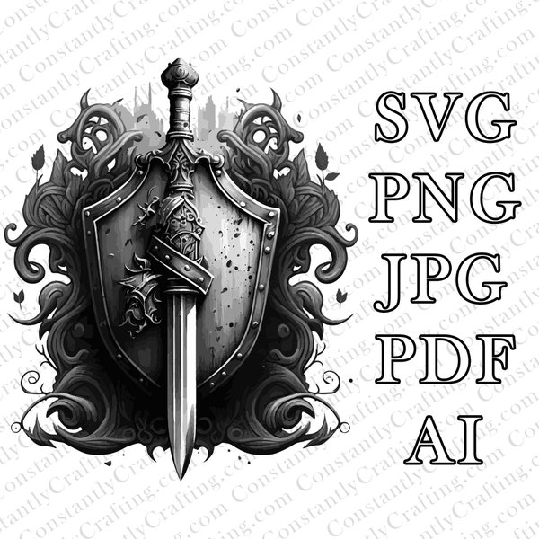 Detailed Sword and Shield SVG, D&D, Fantasy , Cut File Cricut, xTool, Laser, Dungeons and Dragons, Player Class, File For Crafting