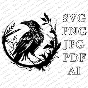 Raven, Raven SVG, Raven on Branch, Cut File Cricut, xTool, Laser, File For Crafting