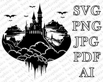 Castle in the Clouds, Castle in the Clouds SVG, Castle, Dracula, Clouds, Fantasy, Cut File Cricut, xTool, Laser, File For Crafting
