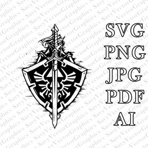 Zelda Sword and Shield SVG, Master Sword SVG, Link, Tears of the Kingdom, Cut File Cricut, File For Crafting