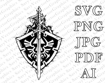 Zelda Sword and Shield SVG, Master Sword SVG, Link, Tears of the Kingdom, Skärfil Cricut, Fil för Crafting