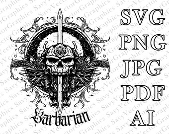 バーバリアン エンブレム SVG、D&D、ファンタジー、カット ファイル Cricut、xTool、レーザー、ダンジョンズ アンド ドラゴンズ、プレイヤー クラス、ダンジョンズ アンド ドラゴン、クラフト用ファイル